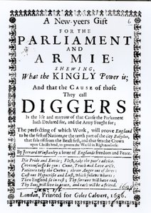 Een nieuwjaarsgeschenk voor het parlement en het leger, waarin wordt getoond wat de koninklijke macht is en de oorzaak van degenen die ze Diggers noemen, gepubliceerd 1650 door English School
